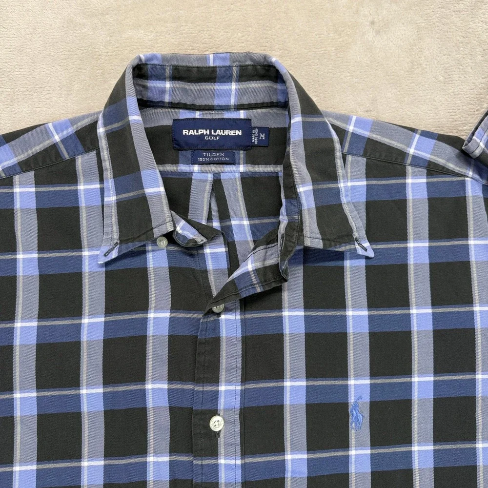 VTG Ralph Lauren Golf Shirt Men Mediium Plaid Tilden Fit Casual Button Up Preppy - Picture 6 of 11
